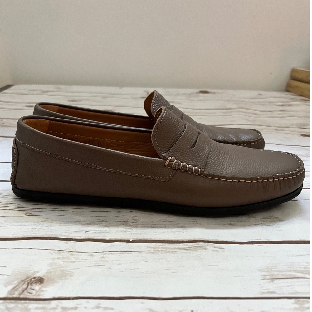 M.Gemi Driving Loafers Taupe Brown Pebbled Leather Penny Loafer Mens 11.5